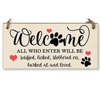 Welcome All Who Enter Sniffed Barked Licked Loved Funny Handmade Wooden Hanging Wall Plaque Pet Dog Lovers Gift