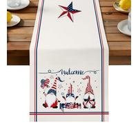 Welcome America Table Runner, Independence Day Gnome White Cotton and Table Linen Runner for Kitchen Dining Home Decor for Party Festival Holiday Decoration Gift 14x72in