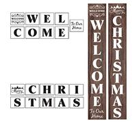 Welcome and Christmas Stencils for Painting on Wood - 19 Pack Large Vertical Welcome and Merry Christmas Sign Stencil Templates for Porch Signs, Reusable Letter Stencils for Front Door Decorations