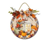 Welcome Autumn Sign Front for Door Decoration, 12 in Round Wood Wreaths Wall Hanging Outdoor, Farmhouse, Porch, for Spring Summer Fall All Seasons Holiday Christmas