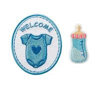 Welcome Baby Blue 2 Pieces - Iron on Patches Adhesive Emblem Stickers Appliques, Size: 0,72 x 2,12 inches