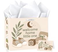 Welcome Baby Gift Bag Decorations Baby Shower Birthday Wrap Bag with Greeting Card Tissue Paper Welcome Home Little One Wrapping Paper Decors for Gender Reveal Parties Newborn New Moms Dads Supplies
