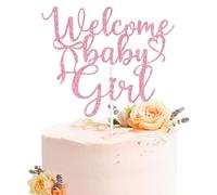 Welcome Baby Girl Cake Topper, Sweet Baby Girl, It's a Girl, Bow Tie Baby Shower Gender Reveal Party Decorations Pink