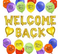 Welcome Back Balloons Party Decorations Welcome Back Gold Balloon Sign Kit Including Gold Heart Round Colorful Balloons for Back To School Army Reunion Home Office School Party Supplies Decor