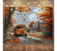 Welcome back to school Autumn leaf theme background vibrant cartoon style party banner decoration