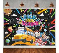 Welcome Back to School Backdrop for Kids First Day of School Photography Background Broken Wall Classroom Pencil School Bus Teachers Students Party Decorations Photo Background (7X5FT(82x59inch))