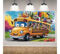 Welcome Back to School Backdrop, School Bus First Day of School Decor Classroom Photography Background Decorations and Supplies for Home Party Banner Photo Booth Props-71×43''