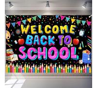 Welcome Back to School Banner Backdrop Decorations - First Day of School Photo Booth Background for Classroom,Kindergarten,Cute Chalkboard Design,Trendy Classroom Decor,Social Media Ready