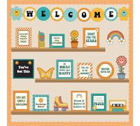 Welcome Back to School Bulletin Board Decorations, Hippie Retro Classroom Decorations Motivational Bookshelf Cutouts Groovy Bulletin Board Set for Classroom 65WelcomeRetroFramedBulletinBoard
