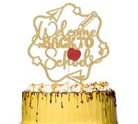 Welcome Back to School Cake Topper, Welcome the First Day of School Party Decorations, Ready to Learn Welcome Classmate Teacher Decoration Gold Glitter