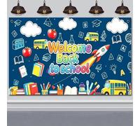Welcome Back to School Photography Background Back to School Photography Backdrop Chalk Board Blackboard Colored Pens Back Season Grunge Gaffiti Paper Plane Backdrop Banner Classroom Decorations 7x5ft