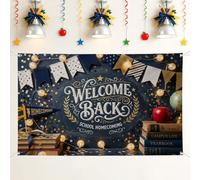 Welcome Backdrop, Festive Campus Banners Lights Homecoming Navy Decorations Backdrops for Photo Booth Photography Party Event Decor 71x43 Inch