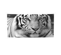 Welcome Banners Party Flag Photography Backdrop Background Banner Black White Tiger Sign Photo Props Banner for Fence Birthday Garden Party Supplies Favors Wall Decor Flag 47 x 24 Inch