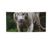 Welcome Banners Party Flag Photography Backdrop Background Banner Majestic White Bengal Tiger Sign Photo Props Banner for Fence Birthday Garden Party Supplies Favors Wall Decor Flag 47 x 24 Inch