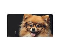 Welcome Banners Party Flag Photography Backdrop Background Banner Pomeranian Dog Wearing Glasses Sign Photo Props Banner for Fence Birthday Garden Party Supplies Favors Wall Decor Flag 71 x 35 Inch