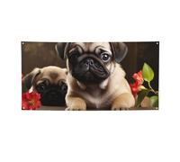 Welcome Banners Party Flag Photography Backdrop Background Banner Puppys Pug Sign Photo Props Banner for Fence Birthday Garden Party Supplies Favors Wall Decor Flag 71 x 35 Inch