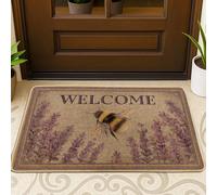 Welcome Bee Doormat, Violet Lavender Indoor & Outdoor Mat for Seasonal Decor, Non-Slip Eco-Friendly Dust Absorbent Entry Rug, Easy Maintenance 29x17 Inch