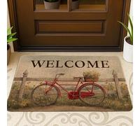 Welcome Bike Door Mat - Red Bike Entrance Mat for Spring Summer Decoration, Rustic for Outdoor & Indoor, Non-Slip, Easy to Clean, Absorbent 29 x 17 Inches