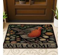 Welcome Bird Doormat, Red Robin Welcome Mat for Spring & Summer Outdoor Indoor Entryway Farmhouse Decor, Non-Slip Outdoor Rugs, Easy Maintenance 29x17 Inch