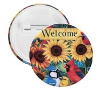 Welcome Birds Sunflower Round Tinplate Brooches Colorful Fashion Button Pins Badge for Backpacks Shirts Scarf