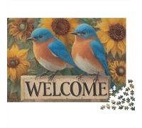 Welcome Bluebirds Sign Jigsaw Puzzles Puzzle for Adults Kids. 1000 Pieces Impossible Challenge Toy Educational Games Home Decoration for Educational Games Gifts 70x50cm/1000pcs