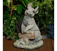 Welcome Bunny Stone Cast Statue Garden Ornament | Cute Rabbit Statue