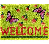 Welcome Butterflies DIY Latch Hook Rug Kits for Adults Tapestry Pre-Printed Patterns Carpet Needlework Crochet Yarns Latch Hooking Mat for Home Decor 52x38cm(g27)