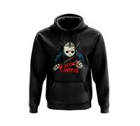 Welcome Campers Friday 13th Hoodie - Horror Slasher Film Halloween Murderer Present Gift Idea 80% Ringspun Cotton Polyester (Small, Black)