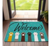 Welcome Cat Dog Paws Welcome Door Mat,Cute Cartoon Door Mat for Outside Entrance Home Decor,Non-Slip Carpet Rugs with Felt Entryway Mat for Patio Indoor Front Door 17" x 30"