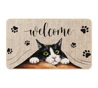 Welcome Cat Door Mat, Funny Cat Footprint Non Slip Entrance Floor Mat, Family Cat Decoration Indoor and Outdoor Entrance Mat 29 x 17 Inch Rubber Kitchen Doormat for Indoor Outdoor Holiday Decoration