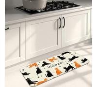 Welcome Cats Kitchen Mats for Floor, Playful Cat Patterns Soft Mats, Cozy Cushioned Comfort Washable Decor Rugs for Kitchen Sinks Laundryroom Bathroom 16x47 Inch