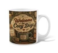Welcome Ceramic Coffee Mug, Fall Rustic Cozy Coffee Fall Brown Novelty Work Drinking Mugs with Handle Ideal for Friends Family Co-Worker Lovers Eldership Senior 11 Oz