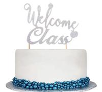 Welcome Class Cake Topper, Welcome to School/Happy First Day of School, Welcome Classmate Decorations Supplies, Silver Glitter