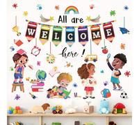 Welcome Classroom Wall Decals Colorful Pencils Inspirational Quotes Paint Splatter Peel and Stick Wall Stickers for Kids Room Playroom Reading Corner Daycare Wall Decor