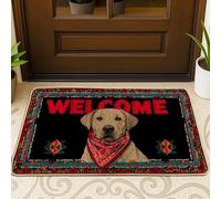 Welcome Dog Doormat, Black Labrador Door Mat for Indoor & Outdoor Entryway Rustic Decor, Rubber Waterproof Non-Slip Dust Absorbent Front Mats, Easy Clean 29x17 Inch