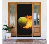 Welcome Door Cover Decoration Door Banner Seasonal Porch Sign Blackout Privacy Doorway Curtain Burning Tennis Pictures Photo Background Window Curtain Shades Door Drape 72.8 x 35.4 in