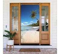 Welcome Door Cover Decoration Door Banner Seasonal Porch Sign Blackout Privacy Doorway Curtain Coconut Palm Beach Photo Background Window Curtain Shades Door Drape 72.8 x 35.4 in