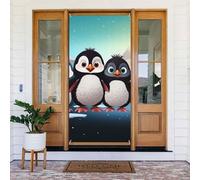 Welcome Door Cover Decoration Door Banner Seasonal Porch Sign Blackout Privacy Doorway Curtain Five Cute Penguins Photo Background Window Curtain Shades Door Drape 72.8 x 35.4 in