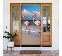 Welcome Door Cover Decoration Door Banner Seasonal Porch Sign Blackout Privacy Doorway Curtain Flamingo Walking on The Beach Photo Background Window Curtain Shades Door Drape 72.8 x 35.4 in