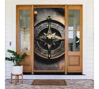 Welcome Door Cover Decoration Door Banner Seasonal Porch Sign Blackout Privacy Doorway Curtain Magical Design Norse Runes Compass Photo Background Window Curtain Shades Door Drape 72.8 x 35.4 in