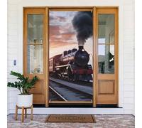 Welcome Door Cover Decoration Door Banner Seasonal Porch Sign Blackout Privacy Doorway Curtain Steam Train Depart Sunset Photo Background Window Curtain Shades Door Drape 72.8 x 35.4 in