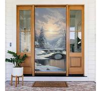 Welcome Door Cover Decoration Door Banner Seasonal Porch Sign Blackout Privacy Doorway Curtain Winter Snow Scene Photo Background Window Curtain Shades Door Drape 72.8 x 35.4 in