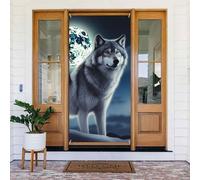 Welcome Door Cover Decoration Door Banner Seasonal Porch Sign Blackout Privacy Doorway Curtain Wolf Under Moon Photo Background Window Curtain Shades Door Drape 72.8 x 35.4 in