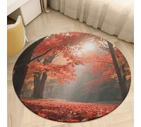 Welcome Door Mat- Autumn Maple Forest Non-Slip Round Front Doormat, Coral Velvet Entryway Rug, Soft Absorbent Low Profile Floor Mat for Bedroom, Office, Home Decor, 90 * 90cm