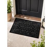 Welcome Door Mat, Heavy Duty Front Mat for Home Entrance, Non-Slip Backing, for Indoor and Outdoor Use, Patio, Porch, Farmhouse (Black)