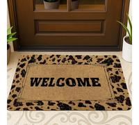 Welcome Door Mat Leopard Print Beige Indoor Outdoor Entrance Mat Non Slip Functional Easy Clean for All Seasons 29" x 17"