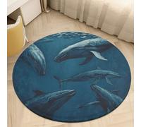 Welcome Door Mat- Ocean Whale Non-Slip Round Front Doormat, Coral Velvet Entryway Rug, Soft Absorbent Low Profile Floor Mat for Bedroom, Office, Home Decor, 60 * 60cm