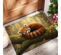 Welcome Door Mat Outdoor Indoor, Gray-Green Non Slip Nice Shoes Doormat Low-Profile Absorb Mud Front Door Mats, Sleeping Red Panda for Entrance Patio High Traffic Areas