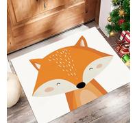 Welcome Door Mat Outdoor Indoor, White Non Slip Nice Shoes Doormat Low-Profile Absorb Mud Front Door Mats, Cute Orange Fox Face for Entrance Patio High Traffic Areas