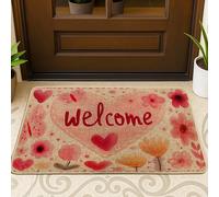 Welcome Door Mat, Spring Fanciful Butterfly Heart Spring Peach Rubber Non-Slip Welcome Entry Mat Home Decor for Entryway Outdoor Porch Balcony 29x17 Inch